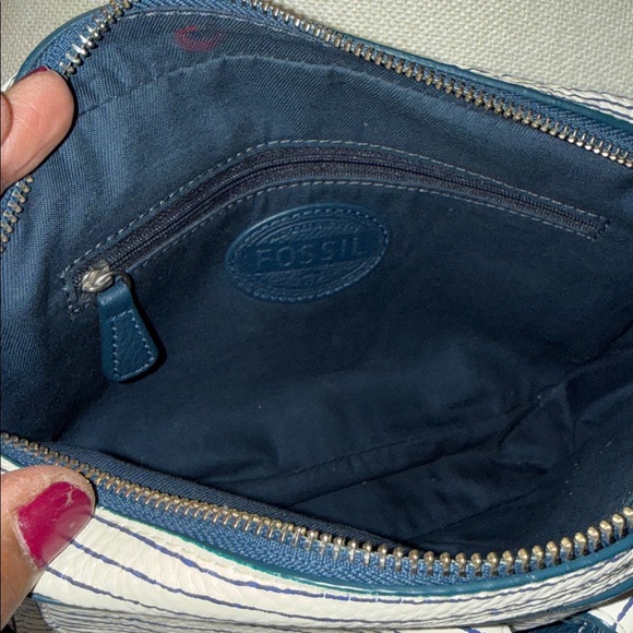 Fossil Women's Crossbody Bag - Navy Blue and Cream Stripes - Picture 7 of 11